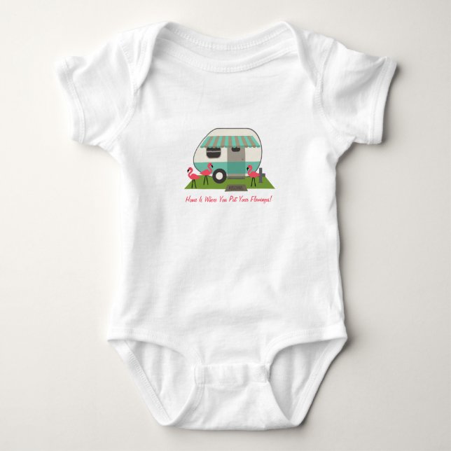 Retro campare-/släp- & rosaFlamingos T-shirt (Framsida)