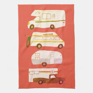 Retro campareMotorhome RV Vanlife rött bekymrat Kökshandduk