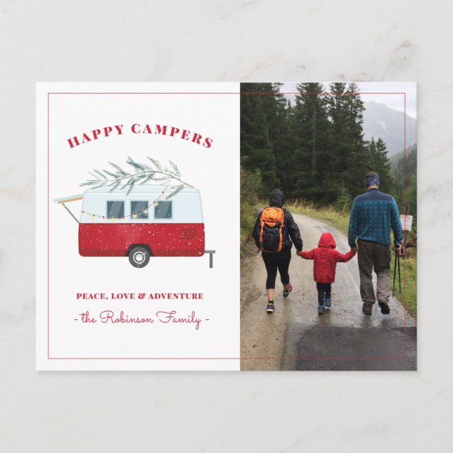 Retro Camper Camping-julfotfoto, Helgdag Helg Vykort (Framsida)