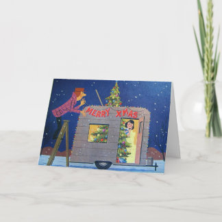 RETRO CAMPER COUPLE CHRISTMAS GREETING CARD HELGKORT