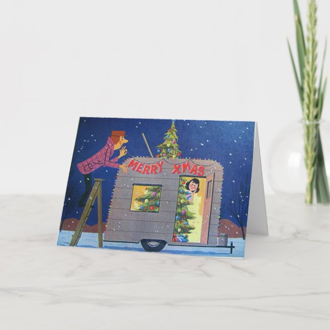 RETRO CAMPER COUPLE CHRISTMAS GREETING CARD HELGKORT (Framsida)