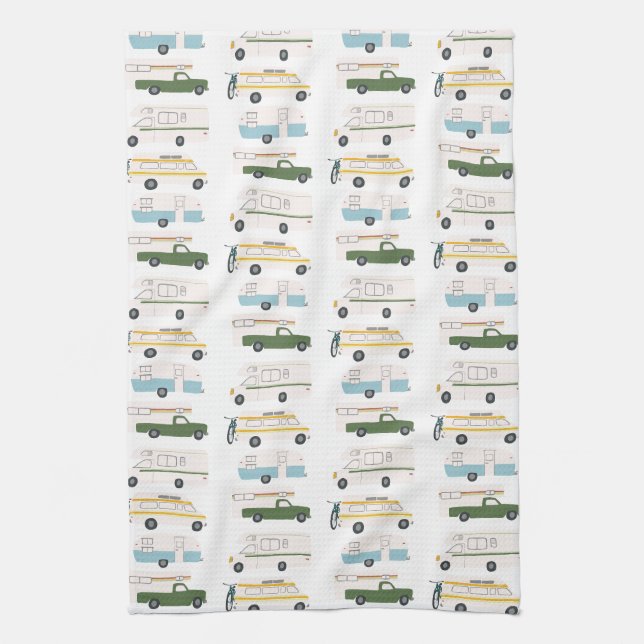 Retro Camper Motorhome RV Vanlife White Kökshandduk (Vertikal)
