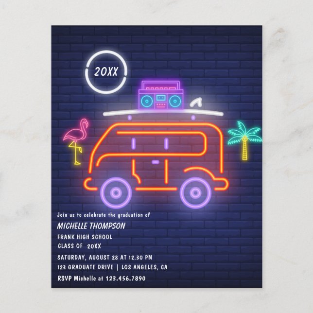 Retro Camper Neonljusskyltar Examenfest Flygblad (Framsidan)