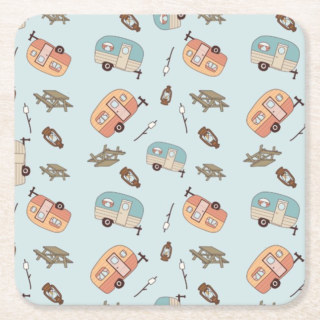 Retro Camper Pappersskydd  Underlägg Papper Kvadrat (Framsidan)