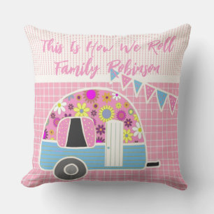 Retro Camper Rosa Blue-Personlig Kudde