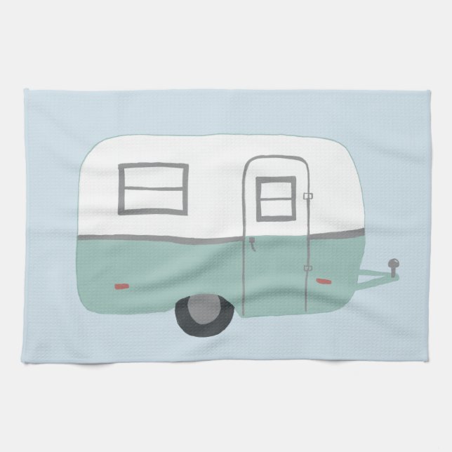 Retro Camper Trailer Blue kökshandduk (Horisontell)