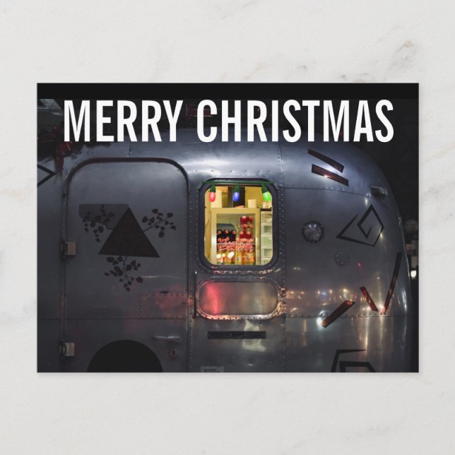 RETRO CAMPER TRAILER CHRISTMAS-vykort Vykort (Framsida)