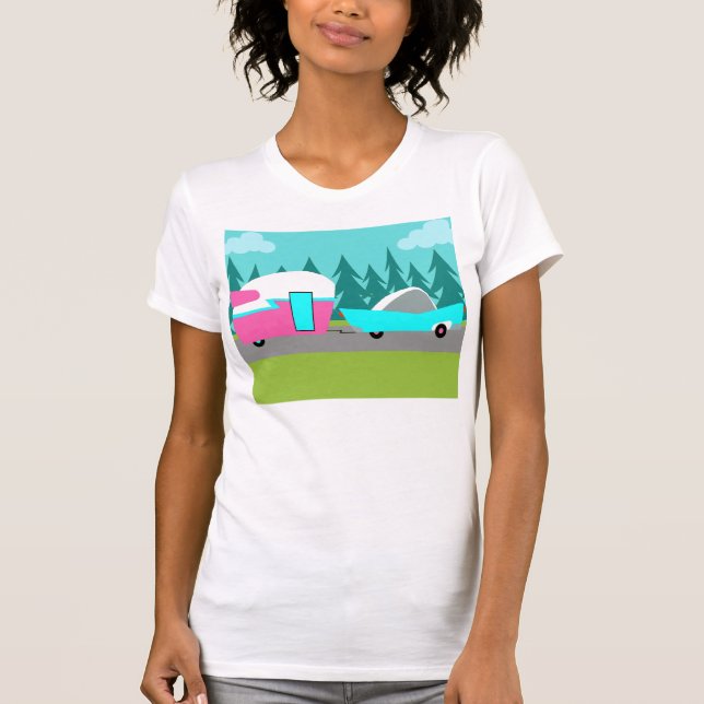 Retro Camper/Trailer och bil T-Shirt (Framsida)
