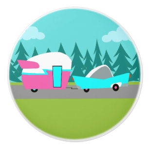 Retro Camper/ Trailer och Carar Ceramic Drag Knopp