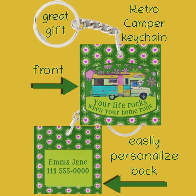 Retro Camper Van Life Sten Roligt Mod Flowers (Retro camper van keychain.
What a great gift!)