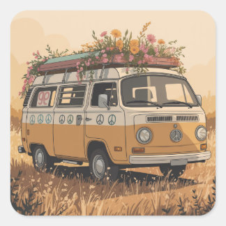 Retro Camper Van Sticker –  Fyrkantigt Klistermärke