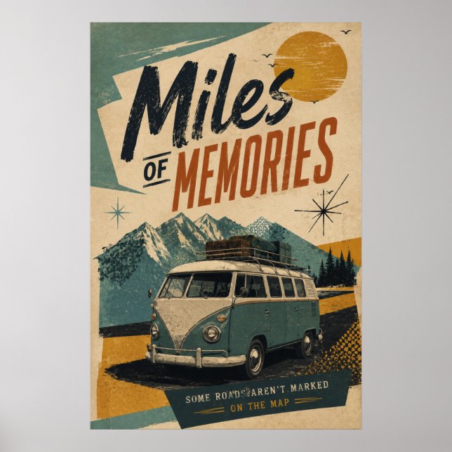 Retro Campers Minnen Berg Resa Konst Poster (Framsidan)