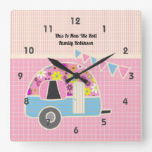 Retro Campervan Rosa Blue Hipster Shabby chic