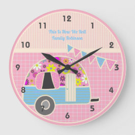 Retro Campervan Rosa Blue Hipster Shabby chic Stor Klocka