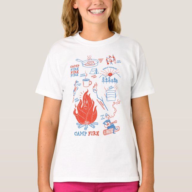 Retro Campfire Äventyr – Roliga Campingaktiviteter T Shirt (Framsida)