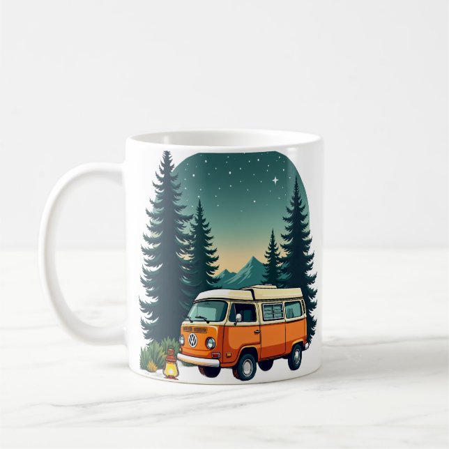 Retro Camping Äventyrs Van Liv Skog Utforskare O Kaffemugg (Vänster)