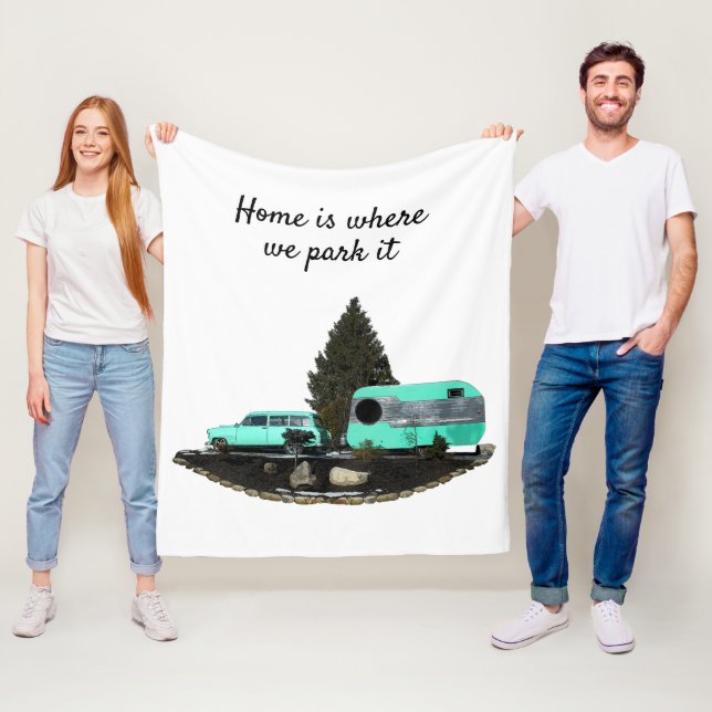 Retro Camping Car Trailer Nomad Fleece Blanket (På plats)