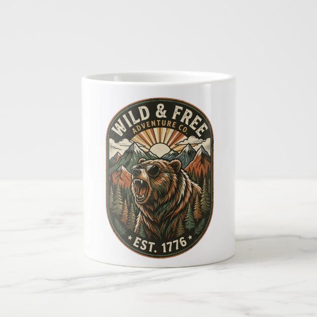 Retro Camping Vandring Utomhus Naturälskare Design Jumbo Mugg (Framsidan)