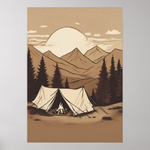 Retro campingtält utomhus vandring äventyr natur poster