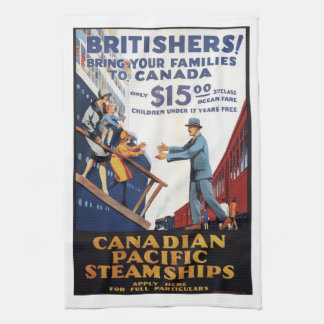 Retro Canada Britain steamships migration poster, Kökshandduk