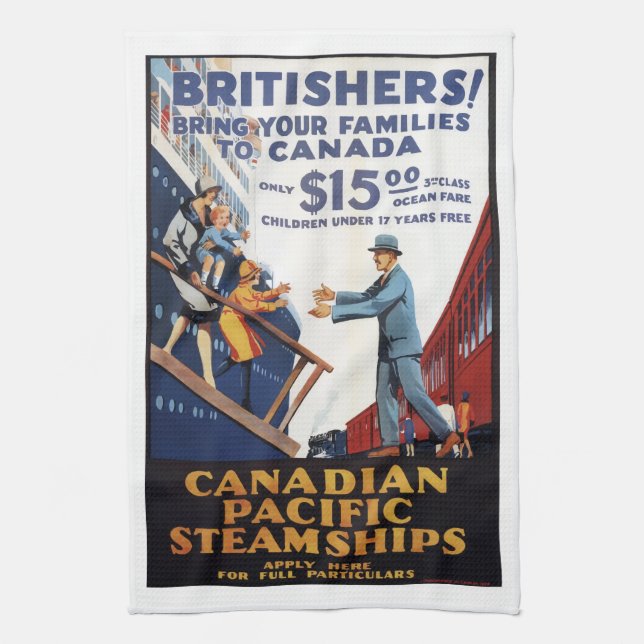 Retro Canada Britain steamships migration poster, Kökshandduk (Vertikal)