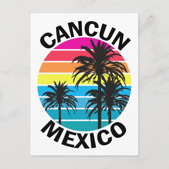 Retro Cancun Mexiko Handflatan Träd Travel Vykort (Framsida)