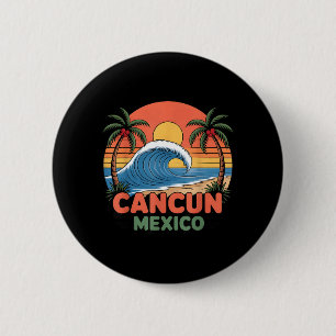 Retro Cancun Mexiko Solnedgång Palmträd Strand Som Knapp