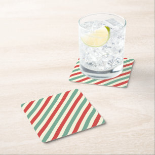 Retro Candy cane jul Rand Red Grönt Underlägg Papper Kvadrat