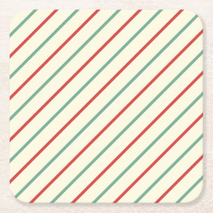 Retro Candy cane jul Rand Red Grönt Underlägg Papper Kvadrat