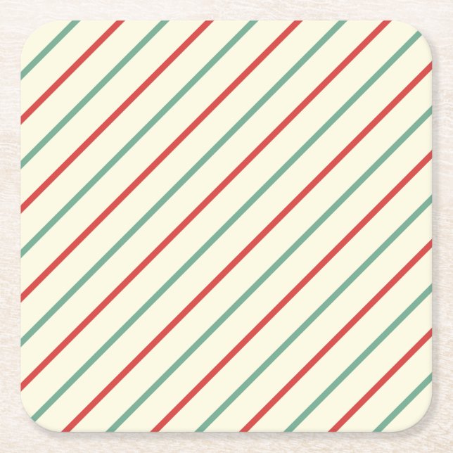 Retro Candy cane jul Rand Red Grönt Underlägg Papper Kvadrat (Framsidan)