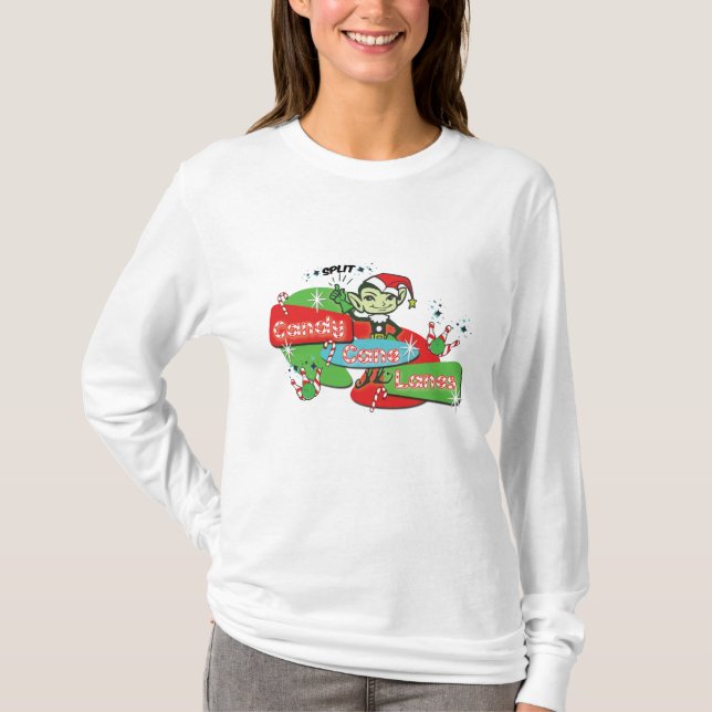 Retro Candy cane Lanes Bowling Elf T Shirt (Framsida)