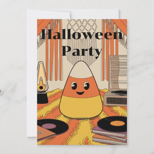 Retro Candy Corn Halloween Party Groovy Invitation Inbjudningar (Framsida)