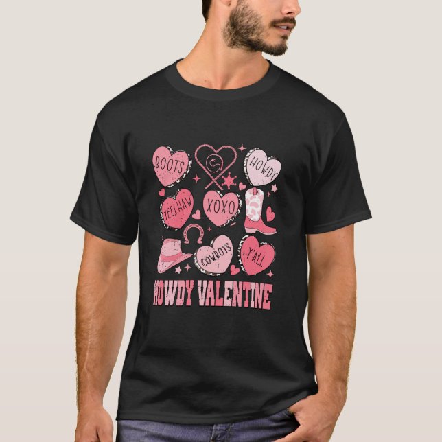 Retro Candy Heart Howdy Valentines day Cowgirl Wes T Shirt (Framsida)