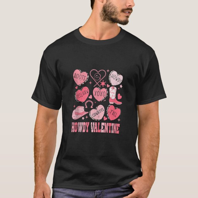 Retro Candy Heart Howdy Valentines day Cowgirl Wes T Shirt (Framsida)