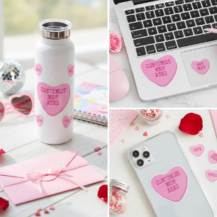 Retro Candy Heart Personlig Anpassad Rosa Vinyl Klistermärken