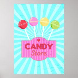 Retro Candy Store Pastel Lollipops Graphics Design Poster