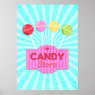 Retro Candy Store Pastel Lollipops Graphics Design Poster