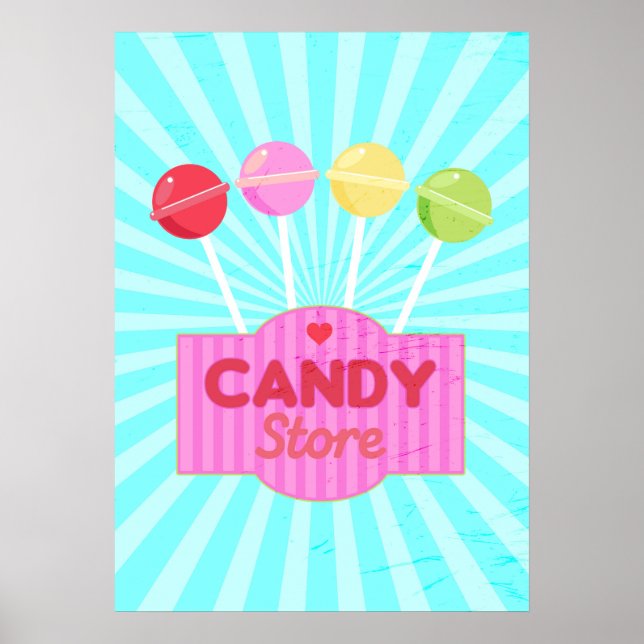 Retro Candy Store Pastel Lollipops Graphics Design Poster (Framsidan)