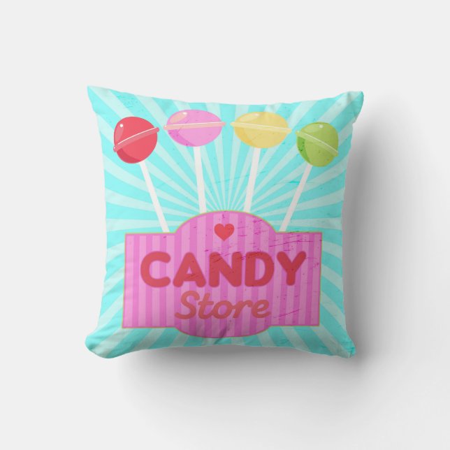 Retro Candy Store Pastel Lollipops på Rand Kudde (Framsida)