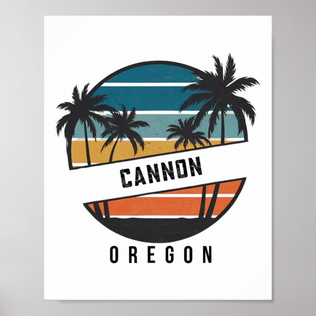 Retro Cannon Beach Oregon Surfbräda Surfing  Poster (Framsidan)