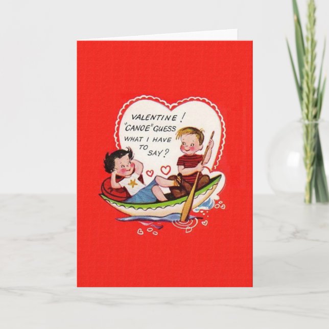Retro Canoe Valentine Day Greeting Card Helgkort (Framsida)