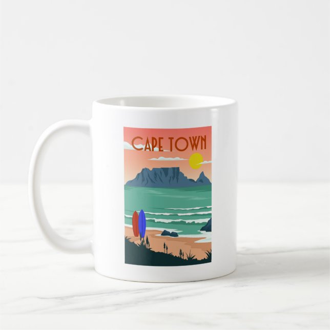 Retro Cape Town South Afrika Bord Mountain Art Kaffemugg (Vänster)
