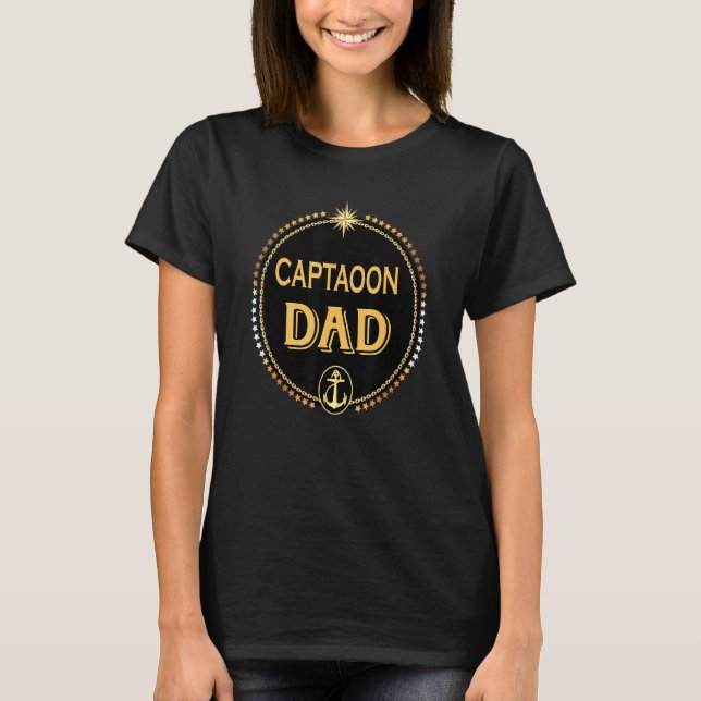 Retro Captoon Pappa Pontoon Boat Kapten Boating T Shirt (Framsida)