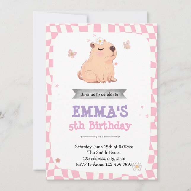 Retro Capybara-födelsedagsinbjudan Inbjudningar (Framsida)
