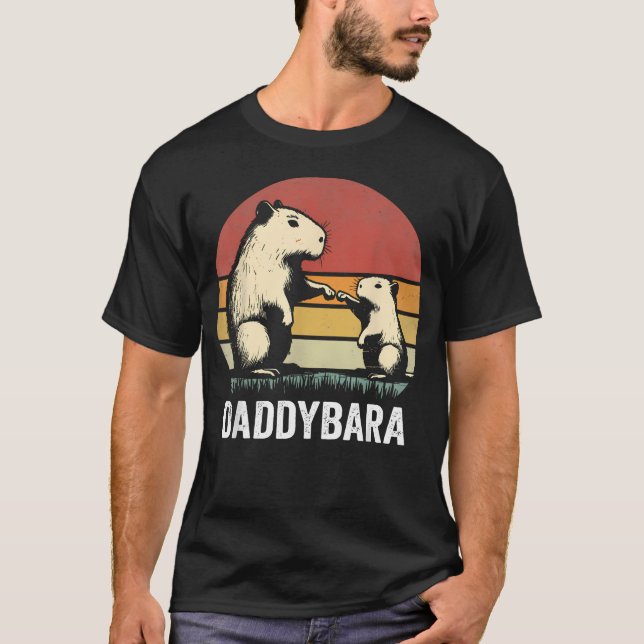 Retro Capybara Pappa Och Son Stötar Rolig Capybara T Shirt (Framsida)