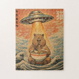 Retro Capybara Ramen UFO-våg Konstpussel Pussel