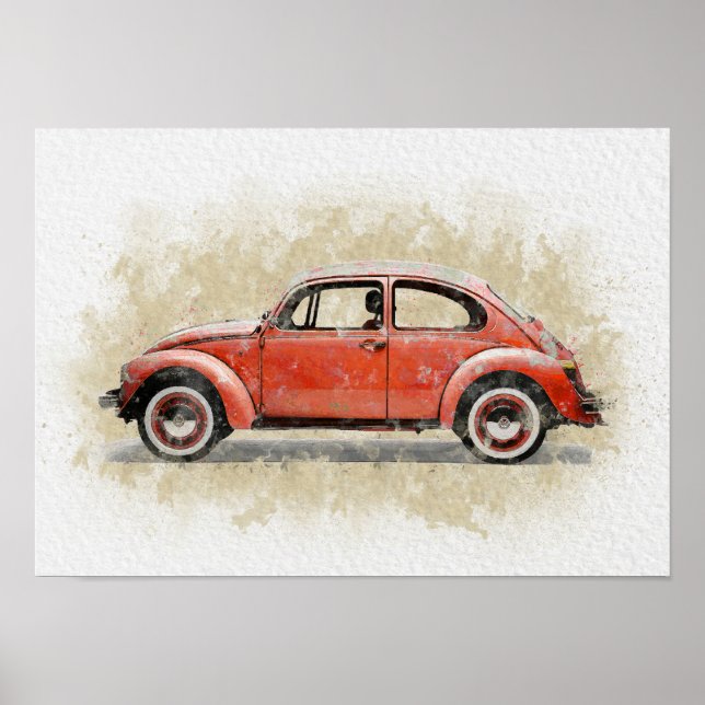 Retro Car Artwork - Red Color Poster (Framsidan)