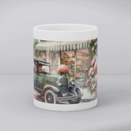 Retro Car & Blooming Boutique Scene Kaffemugg
