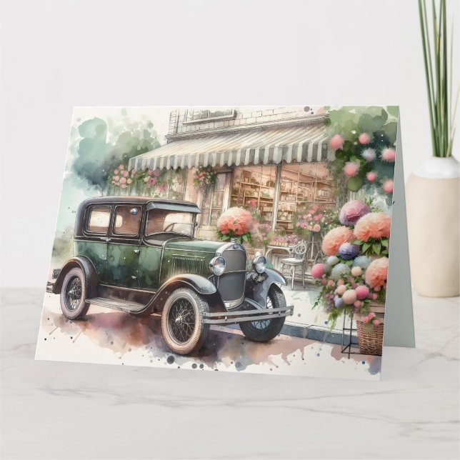 Retro Car & Blooming Boutique Scene Kort (Framsida)