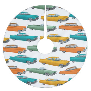 Retro Car Fifties Stil Mönster Julgransmatta Borstad Polyester